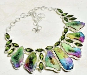 Collar grande hecho a mano de peridoto ágata solar arco iris Roz’s 95 Gms - Imagen 1 de 3