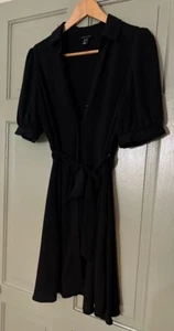 Ladies- New Look -Black Chiffon Full Button Up Tie Belt Midi Shirt Dress Size 10 - Picture 1 of 2