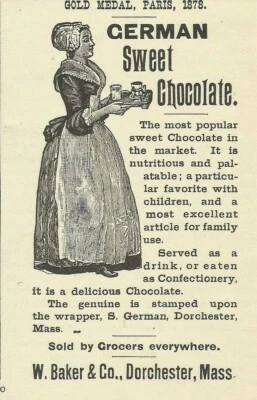 1891 Dorchester Massachusetts Bakers Chocolate Cocoa Advertising Vtg Print Ad  - Image 1 of 3