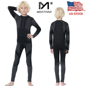 Boys Thermal Underwear Set Base Layer Long Johns 2PCS Set Long Sleeve Top Bottom - Picture 1 of 12