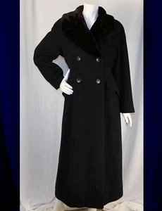 Abrigo LAURA ASHLEY Negro Marrón Piel Vintage Cachemira Mujer Doble Pecho Talla 8 - Imagen 1 de 12