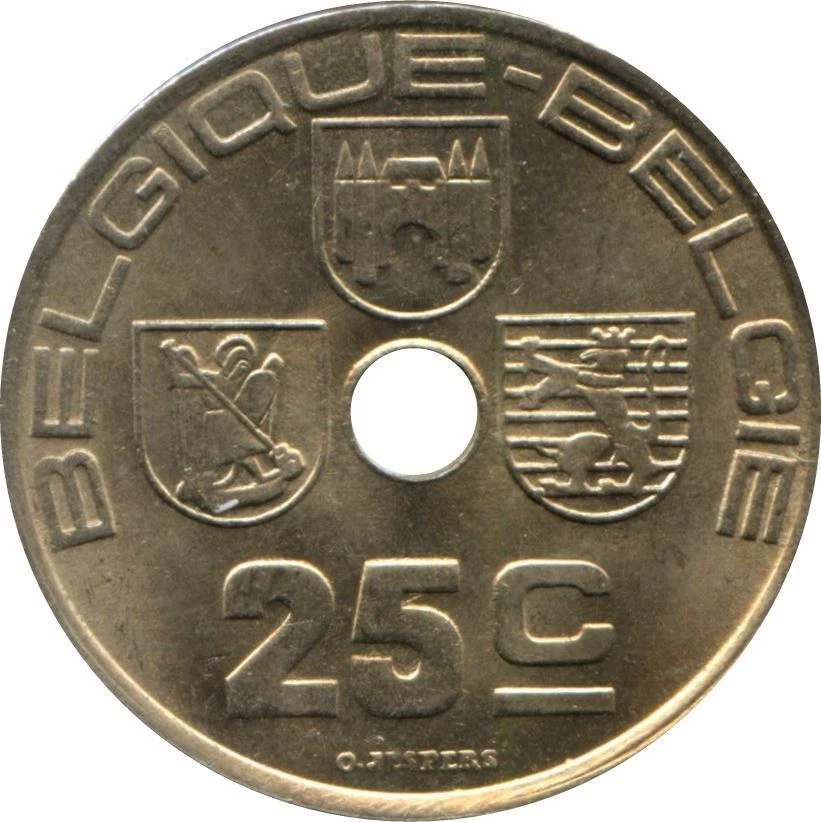 Belgian Coin 25 Centimes - Léopold III BELGIQUE | Mons | Bruges | 1938 - 1939 - Image 1 of 2