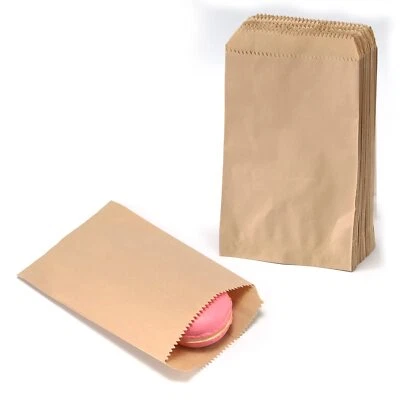 100 Pack 4x6 Inch Kraft Paper Bags Flat Merchandise Bags for Party Favor Treats - Image 1 of 4