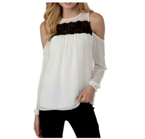 Michael Kors Womens NWT Cold Shoulder Lace Trim Sheer Blouse Top White Medium - Picture 1 of 5