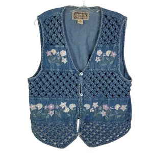 Wutanfall Blues Damen 1X Vintage Chambray Waffel Strick bestickt Weste - Bild 1 von 7