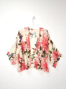 One Hundred Stars Kimono Chrysanthemum Pink 3/4 Sleeves Lightweight Open Layers - Picture 1 of 7