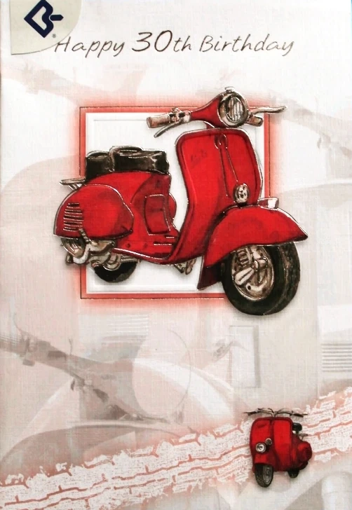 Happy 30th Birthday card, suitable for male or female, scooter theme, brand new - Image 1 of 1
