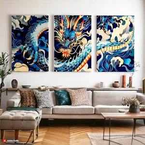 Klassischer chinesischer Drache Wandbild - mystischer orientalischer Leinwanddruck - Wohndeko - A2 - Bild 1 von 6