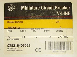 GENERAL ELECTRIC GE V Line C13 Circuit Breaker 3 Pole 13 Amp 277 480V V07313 - Picture 1 of 1