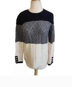 Talbots Damen Pullover klein blau weiß gestreift offen Strick Tunika Langarm Freizeit - Bild 1 von 2