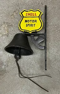 SHELL Motor Spirit Oil Cast Iron Flange Sign with Bell, 13” x 8”, 5.5” Bell - Picture 1 of 2