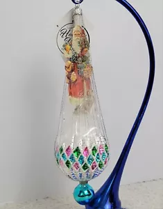 Heartfully Yours Redbriar Santa 10" Glass Ornament Blue Artist Radko Wired - Picture 1 of 9
