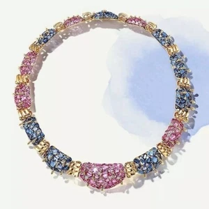 Extraordinary High Jewelry Classic Wedding Necklace Pink & Blue Oval 925 Silver - Picture 1 of 7