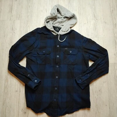 Rip Curl Hooded Flannel Shirt Men's Size S Blue Plaid Button-Up Casual Shirt - Image 1 of 4
