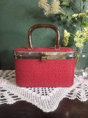 Vintage Red 1950s JR Julius Resnick Box Bag Woven Tweed Handbag Case Purse  - Image 1 of 4