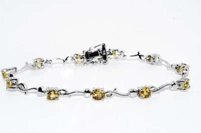 $395 .925 Sterling Silver 3.15CT Natural Round Cut Citrine Tennis Bracelet - Image 1 of 4