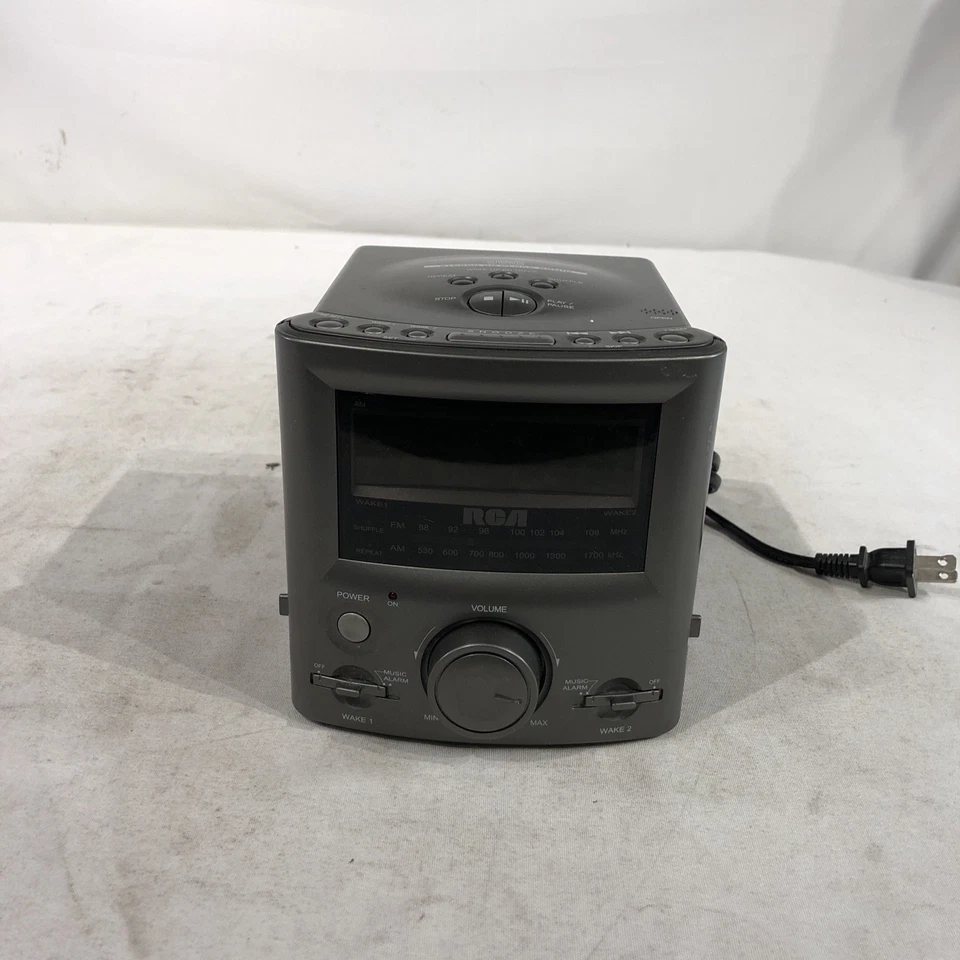 RCA Stereo CD Clock Radio RP3751A Dual Alarm AM FM Player Gray Compact Disc - Image 1 of 4