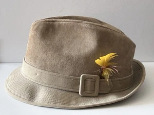 Cappello Fedora Vintage Dobbs Fifth Avenue New York Marrone Scamosciato Taglia 7 3/8 - Foto 1 di 16