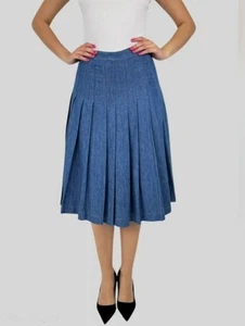 Babaton Damen Baumwollmischung Denim Plissee Reißverschluss halbhoher Rock blau Größe 4 NEU - Bild 1 von 8