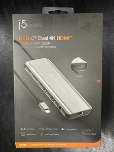 BRANDNEU j5create USB-C Dual 4K HDMI 10Gbps Mini Dock 100W JCD398  - Bild 1 von 4