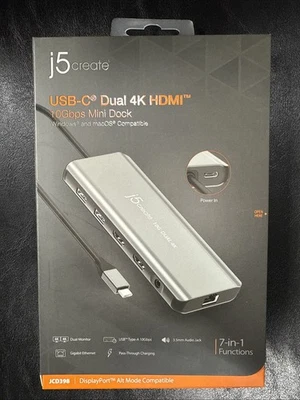 BRAND NEW j5create USB-C Dual 4K HDMI 10Gbps Mini Dock 100W JCD398  - Image 1 of 4