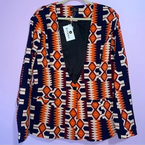 NEU D'Iyanu afrikanischer Stammesdruck Stretch Blazer Damen 3X Kunst zu tragen Maximalismus - Bild 1 von 8