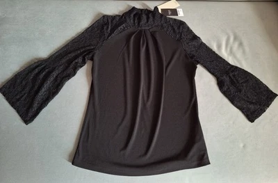 Next Women's Black High Neck Lace Top Blouse Size 10 New With Tags - Image 1 of 4