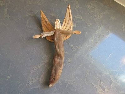David Alvarez Angel Folk Art Wall Hanging Santa Fe Carved Wood Drift Wood 12" Foto 1 de 4