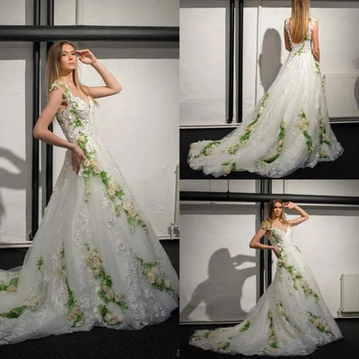3D Flowers Applique Lace A-Line Wedding Dresses Off Shoulder Ruffles Bridal Gown - Изображение 1 из 4