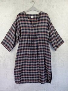 Toast Womens Dress Size XS Chest 38" Navy Red Kaftan Plaid Flannel Pockets - Picture 1 of 17