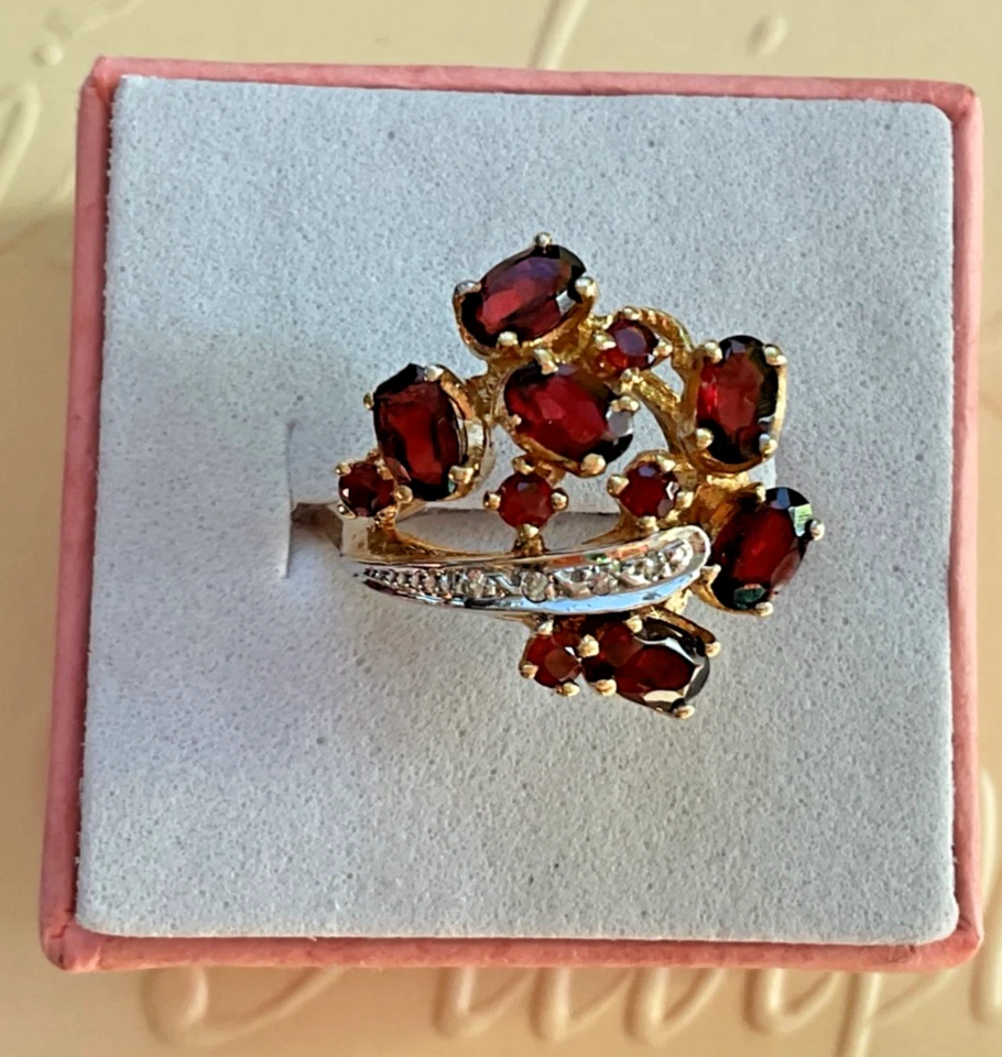14K Yellow Gold Ruby & Diamond Cluster Cocktail Ring • Size 7 • 4.97g - Image 1 of 4