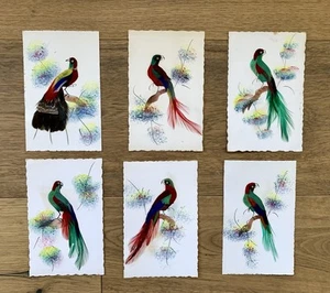Vntg Mexican Folk Art Hand Painted Birds With Feathers On Paper Ephemeral Art - Picture 1 of 18