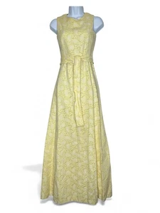 1960s Yves Saint Laurent Maxi Dress Stoffel Fabric Yellow Paisley Size 0 Vintage - Picture 1 of 14