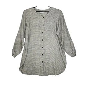 Flax Women Linen Button Front Tunic Top Lightweight Textured Gray LagenlookLarge - Picture 1 of 12
