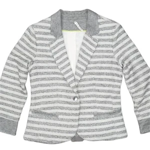 WILLOW & CLAY gestreifter Blazer Jacke ausgefranster Saum Damen Gr. M grau creme Freizeit - Bild 1 von 10