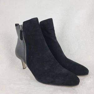 Pelle Moda Yesnia Black Suede Cal-Leather Sillitoe Mid Heels Zip Ankle Bootie 8M - Picture 1 of 9