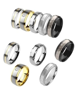 Men's Titanium Ring - Comfort Fit Wedding Band Ring - Gold IP - Cubic Zirconia - Picture 1 of 7