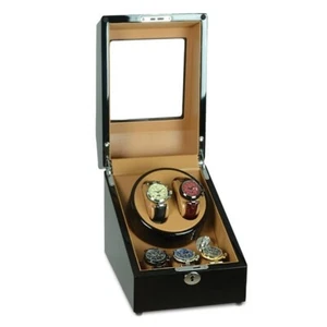 Steinhausen High Gloss Heritage Onyx Finish Leatherette Lined Locking 2-Watch Wi - Picture 1 of 2