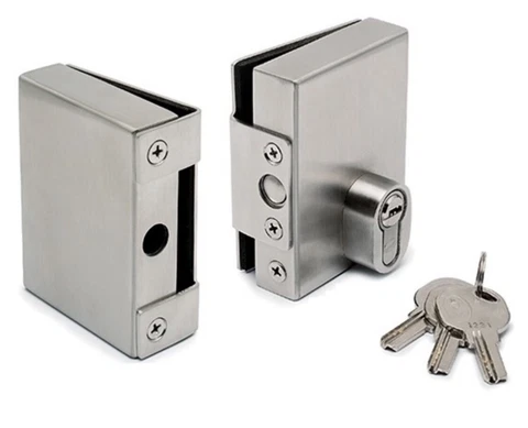 Glass Door Lock, with Key, Frameless, Stainless Steel Cover
