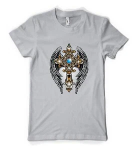 T-shirt adulta unisex personalizzata unisex croce ornamentale con ali d'angelo - Foto 1 di 20
