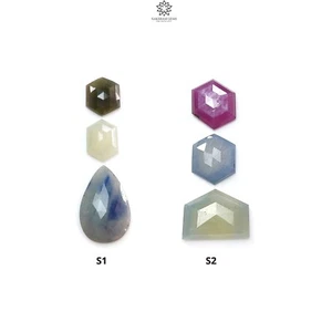 Natürlicher Multi Saphir Edelstein Stufenschliff Sechseck, Birnenform 3-teiliges Set für Schmuck - Bild 1 von 9
