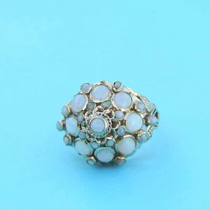 Vintage Genuine Round & Oval Opal Cluster Ring With 27 Opals - 18K Yellow Gold - Picture 1 of 4