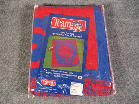 Vintage Buffalo Bills Throw Blanket NFL Cotton Reversible 50"x60" Brand New Cover