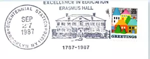 US SPECIAL PICTORIAL POSTMARK COVER ERASMUS HALL EXECELLENCE IN EDUCATION 1987 - Picture 1 of 3