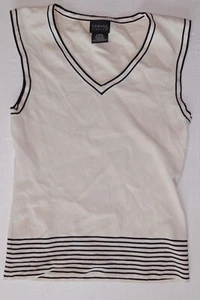 GEORGE Womens Size M 8/10 Sleeveless Ivory & Black V Neck Stretch Sweater Vest - Picture 1 of 3