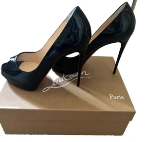 Christian Louboutin Black Very Prive Platform Peep Toe Pumps Sz 37 / Sz 7 Heels - Picture 1 of 7