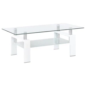 Coaster Dyer Metal Rectangular Glass Top Coffee Table With Shelf White - Picture 1 of 7