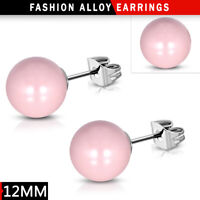pair Stainless Steel Flower Paint Pink Acrylic Bead Ball 2 Color Stud Earrings 