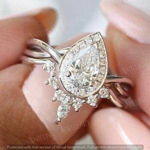 2.20 Ct Simulated Pear Cut Diamond Bridal Set Ring 925 Sterling silver Plated - Picture 1 of 5