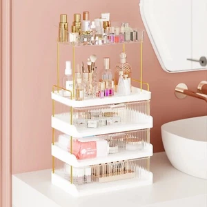 Organizador de mostrador de baño blanco de 2 niveles y 3 cajones para tocador baño dormitorio - Imagen 1 de 15